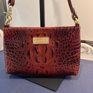 BRAHMIN Baguette Pecan Brown Melbourne Croc Embossed Leather Shoulder Bag Purse